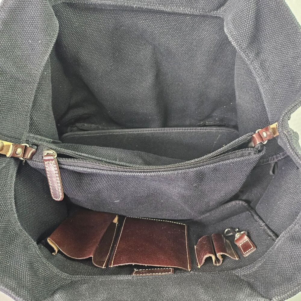 Levenger Leather Brown and Black Canvas Tote Carryall Bag Great condition - Picture 6 of 6